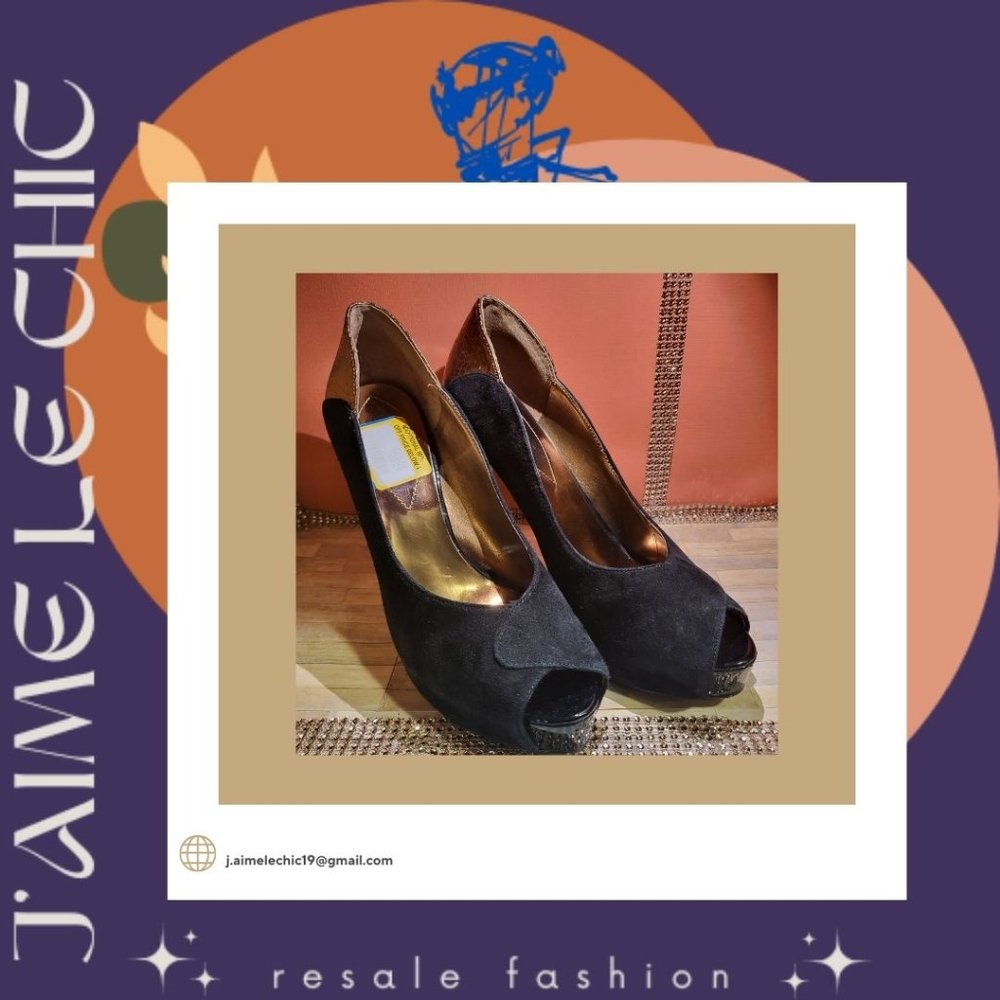 Guess Black Peep-Toe With Gold Heels